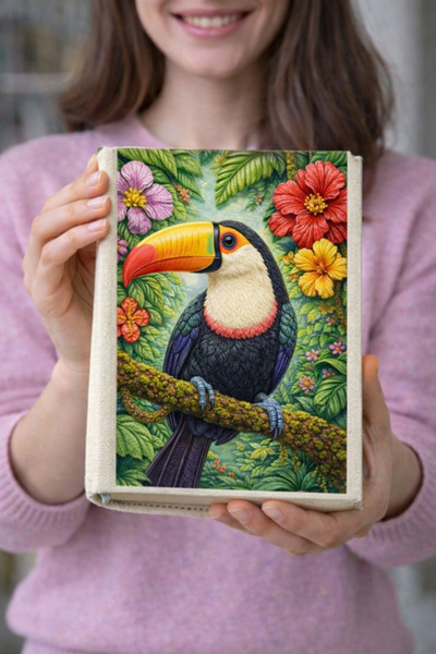 HG Home&Game غطاء كتاب من القماش بنمط طائر التوكان - حافظة كتب فنية من القماش...