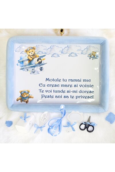 Inovius Tavita Mot, Buretata din Catifea cu 6 Piese - Ursulet Aviator Bleu - ...