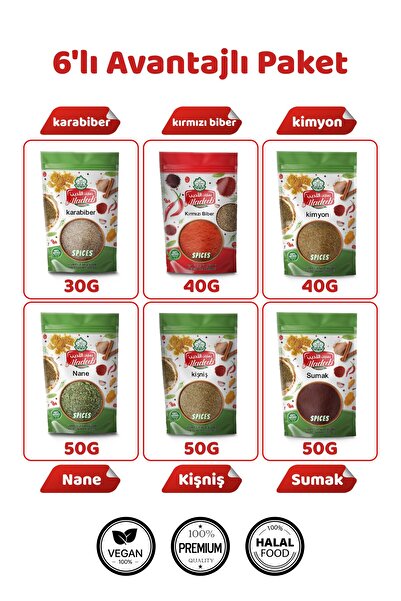 ALADEEB 6’lı Avantajlı Gurme Baharat Seti Karabiber30, Pul Biber40, Kimyon40,...