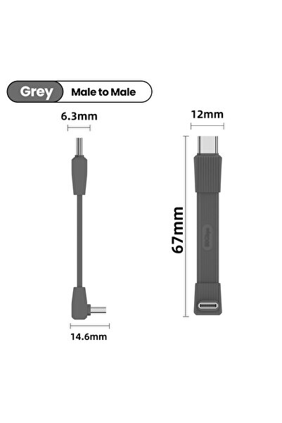 Choice كابل شحن سريع محمول قصير من النوع C إلى النوع C، رمادي اللون، 67 مم، ي...