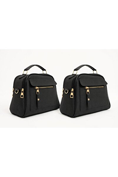 Zealous Ежедневна дамска чанта за ръка и през рамо от черна норка 2 бр