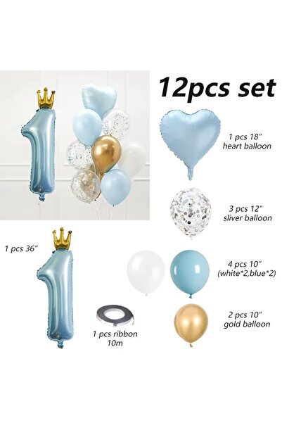 Choice Other Blue B1 Set 24Pcs 1-Year-Old Crown Aluminum Film Balloon for Boy...