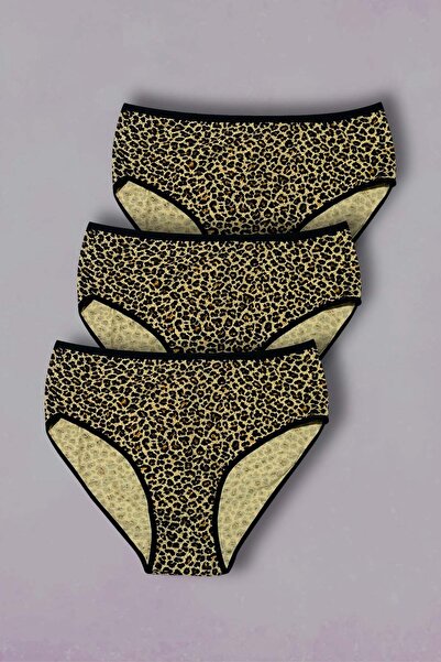 GRI MOR TEKSTIL 3-Piece Leopard Printed Cotton Women's Bato Underwear