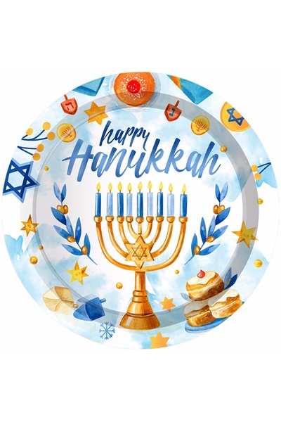Choice MM297-8pcs-9inch Happy Hanukkah Party Disposable Tableware Sets Paper ...
