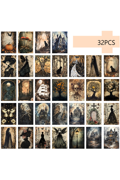 Choice Mixed Color 32pcs, vintage Halloween postcards, skulls, wolves, birthd...