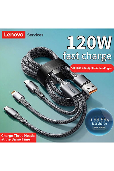 LENOVO USB-A to Multi 1.2m black 6A 120W 3 in 1 USB Type C Cable Fast Charge ...