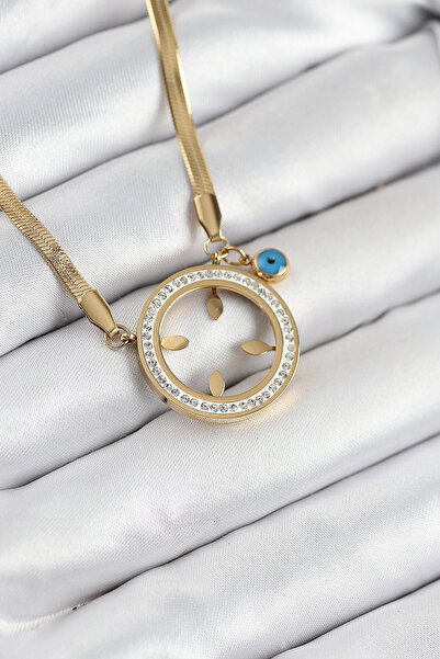 shopwave قلادة نسائية من الفولاذ 316L مرصعة بحجر الزركون باللون الذهبي