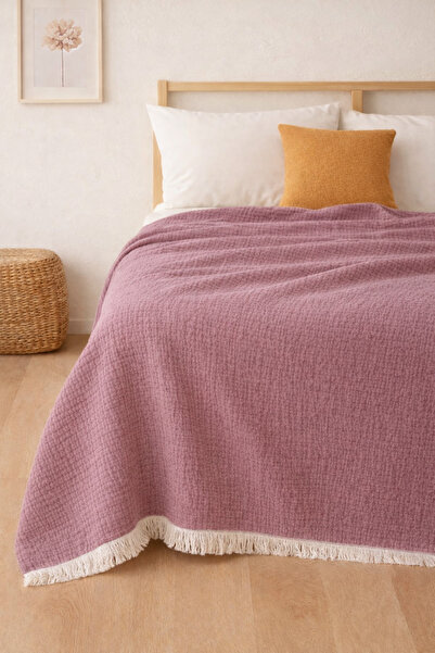 Uğur Home Ev Tekstili Double-Sided Muslin Bedspread – Tasseled, Cream Inner S...