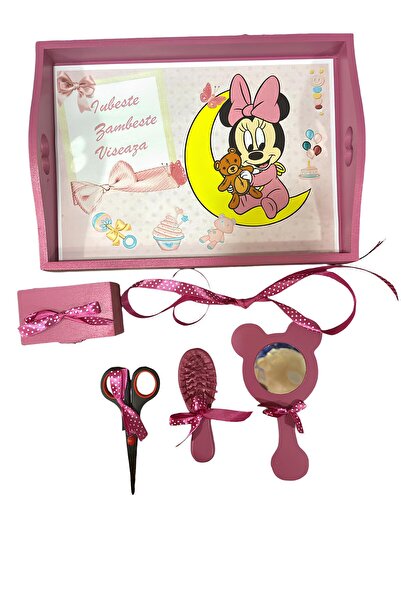 Inovius Tavita Turta cu 6 Piese - Baby Minnie pe Luna - TPT06 Roz Inchis