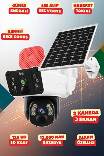OEM Yapay Zeka 4K SimKartlı Güneş Enerjili 2 Kameralı 3 Ekranlı Güvenlik Kame...
