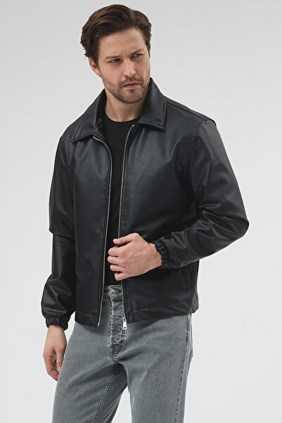 Renvo butik Men's Black Zippered Leather Coat