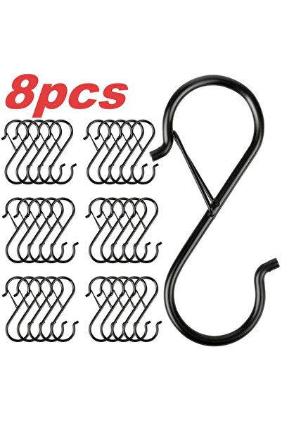 Choice خطافات سوداء كبيرة على شكل حرف S (8 أو 24 قطعة) مع مشبك أمان، خطافات خ...
