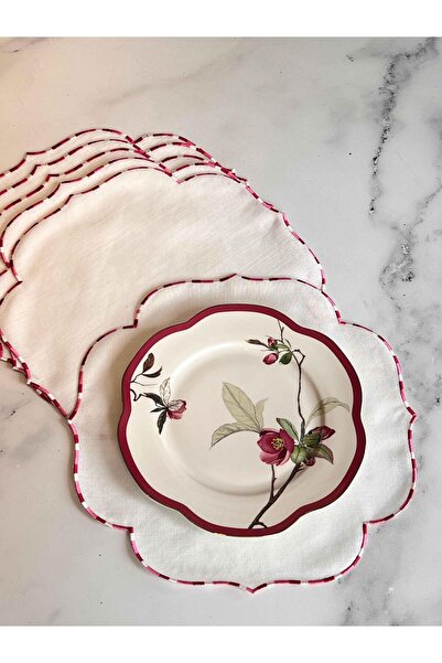 ROSSEV مجموعة ميلا سوبرا وفوط مائدة منقوشة باللون الوردي، 6 قطع