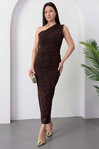 PULLIMM One Shoulder Flocked Dress Dks1385