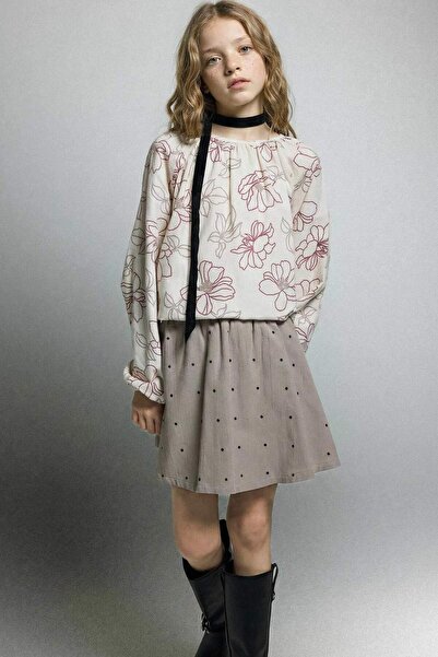 DeFacto Girls' Floral Pattern Oxford Long Sleeve Blouse G4599A825Au