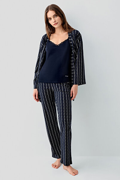 Pierre Cardin Γυναικείο Σετ Πιτζάμες 3 τεμαχίων σε Σκούρο Μπλε