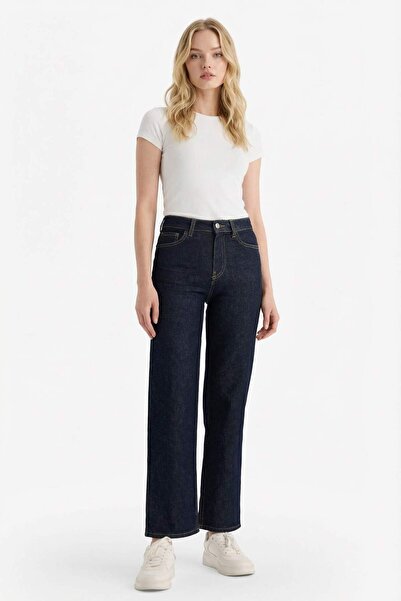 DeFacto Comfort Straight High Waist Ankle Length Jean Washed Pants D8154Ax25Au