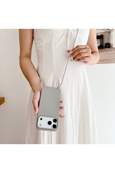 Choice جراب سيليكون وحزام رمادي فاتح لهاتف iPhone 17 Pro Max، مناسب أيضًا لها...