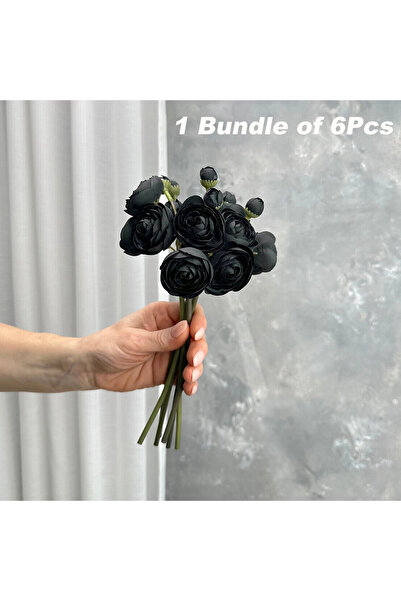 Choice باقة واحدة من زهور الرانكولوس السوداء الصغيرة الاصطناعية المصنوعة من ا...