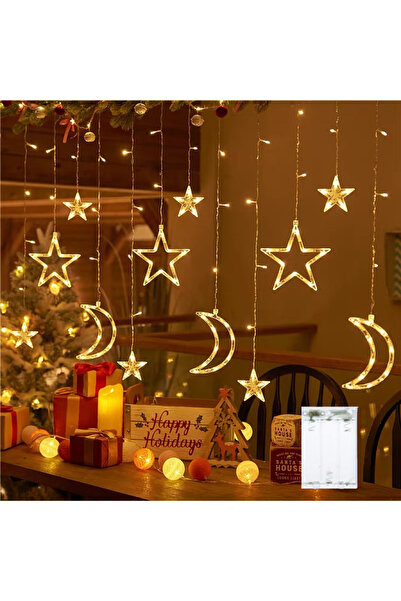 Choice Battery Powered Warm White 3.5M Star Moon Curtain String Lights Batter...