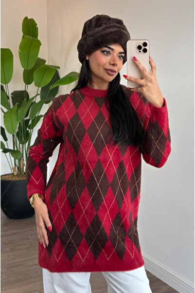 Mahhar Baklava Desenli Simli Tunik - Kırmızı