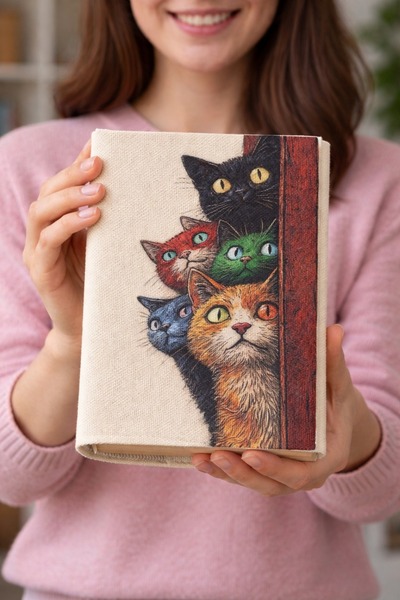 HG Home&Game Cat Pattern Cloth Book Cover – Artistic Printed Fabric Book Cont...