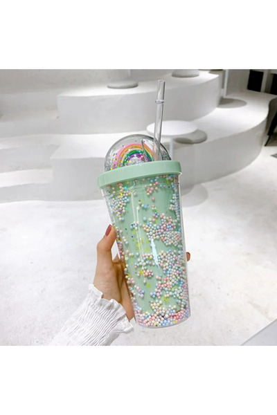 Choice زجاجة ماء بلاستيكية خضراء مزدوجة الطبقات سعة 0.55 لتر بألوان قوس قزح م...