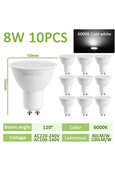 Choice 8W AC220-240V 120degree 6000K 10PCS LED Spotlight Bulb GU10 AC220V 110...