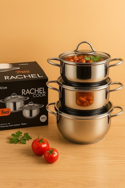KAMPANYALI طقم قدور طهي من سلسلة كوك إنسي مكون من 6 قطع – 14/16/18 سم، ستانلس...