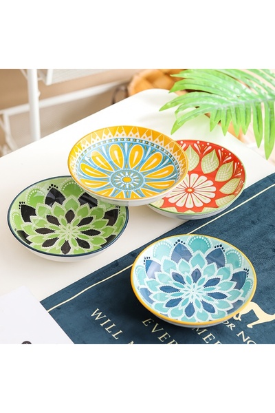 Choice أربع صحون، طقم أطباق سيراميك بوهيمية مكون من 4 قطع - طبق جانبي، مقبلات...