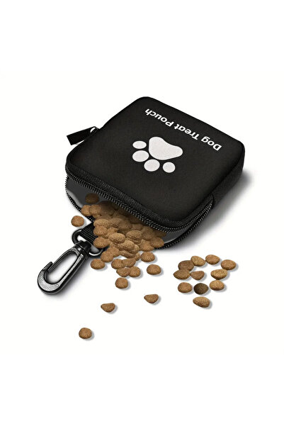 Choice Black Small Dog Food Bag PU Leather Paw Print Dog Treat Pouch Waterpro...