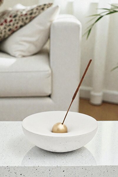 LALEZEN HOME Dev Beton Tütsülük Gold Top Detaylı (3 tütsü çubuğu) 13cm X 4cm