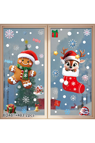 Choice XA 2PCS 2025 Christmas Static Window Clings - Gingerbread Man Snowman ...