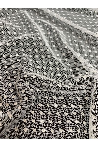 Yiğit Kumaş Polka Dot Tulle Lace Fabric - White Color