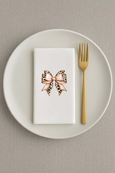Hediyenza Leopard Ribbon Bow Printed Napkins Presentation Napkins 20Pcs