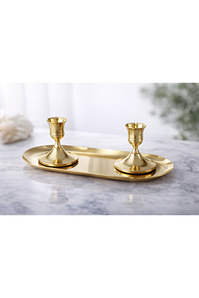 İlknur Home life Dekoratif Tabak Ve İkili Şamdan Seti