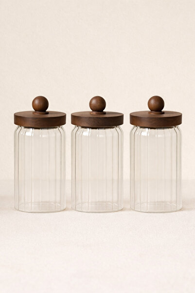 Kitchen Way Acacia Gasket Lid 3-Piece Borosilicate 650ml Jar Set Kw-761