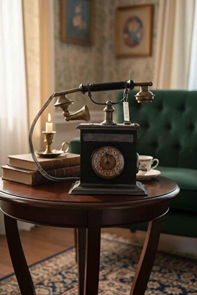 ROSSEV Dekoratif Nostaljik Telefon Temalı Masa Saati ve Kumbara