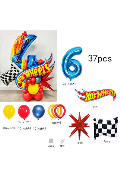 Miniso Other 25112510-6 37pcs Hot Wheels-themed balloon set, with exploding s...