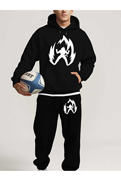 Sweet Cotton Cotton Men's Printed Bottom Top Tracksuit Set Oversized Hooded