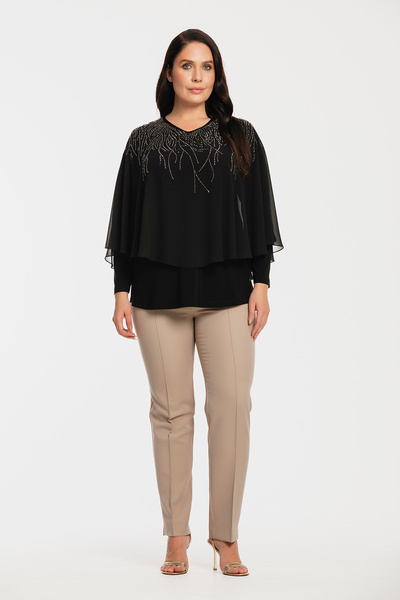 MİYORO Plus Size Women's Blouse with Cape and Stone Detail