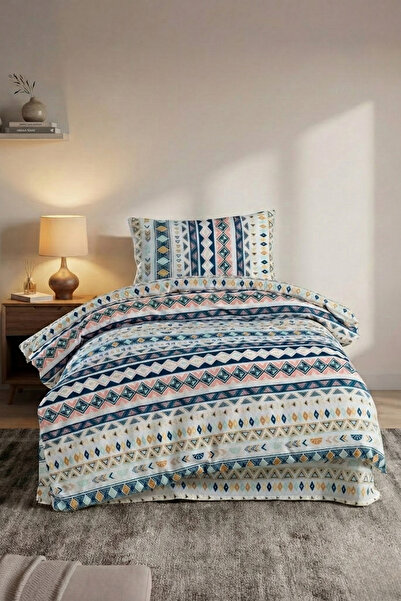 Magnolia Modern Ethnic Patterned Single Duvet Cover Set - Cotton Soft Texture...