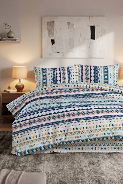 Magnolia Modern Ethnic Patterned Double Duvet Cover Set - Cotton Soft Texture...