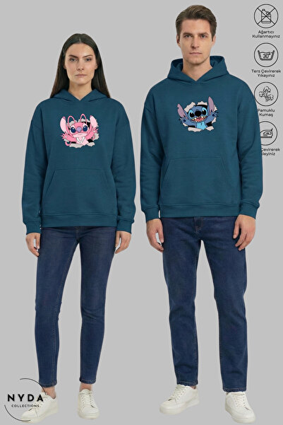 Nyda Collections Dear Couple Combination Stitch and Angel Printed Hoodie Hood...