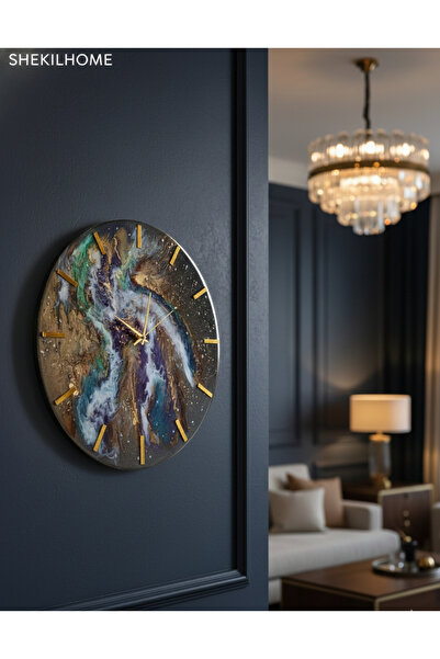 SHEKİLHOME Sonsuzluğun İzleri: El Yapımı Galaksi Epoksi Duvar Saati