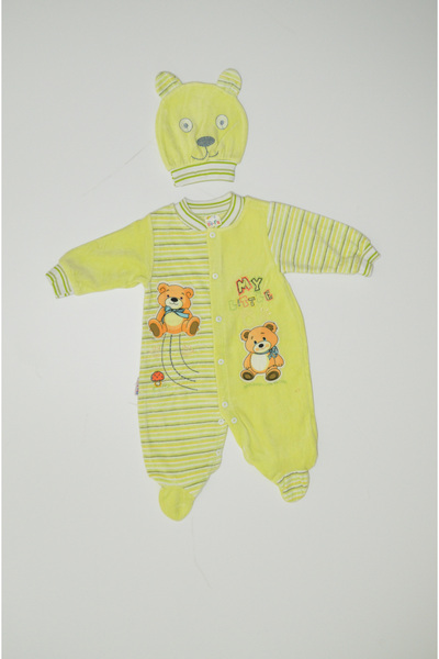 Baby Slon Kids Clup Kışlık kadife nakışlı şapkalı full çıtçıt kapamalı patikl...