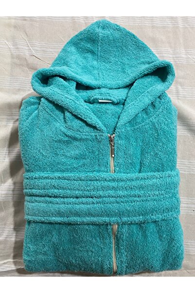 TUENSU %100 pamuk fermuarlı kapşonlu bornoz yumuşak dokulu pratik kullanım