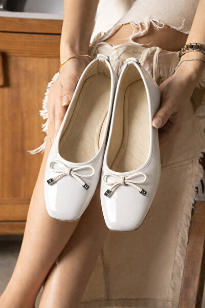 STOCON Білі м'які балетки з бантиком, ортопедична легка підошва, шкіра STC1218