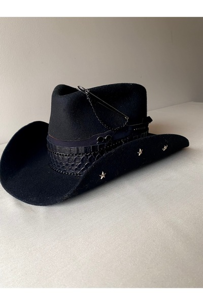 Anamaria Andronache Millinery Black Handmade Cowboy Hat with Metal Details