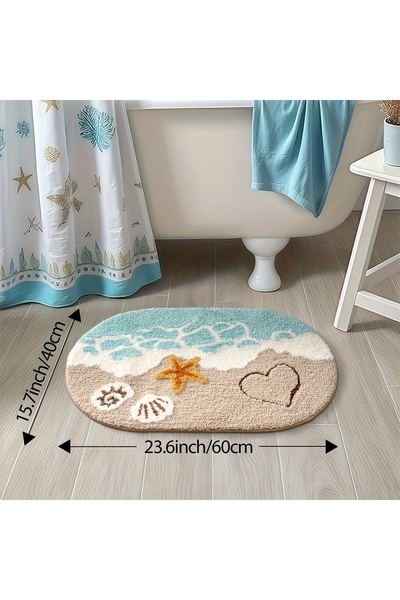 Choice 40x60cm 1pc Ocean-Themed Plush Faux mere Bathroom Mat, Anti-Slip Absor...